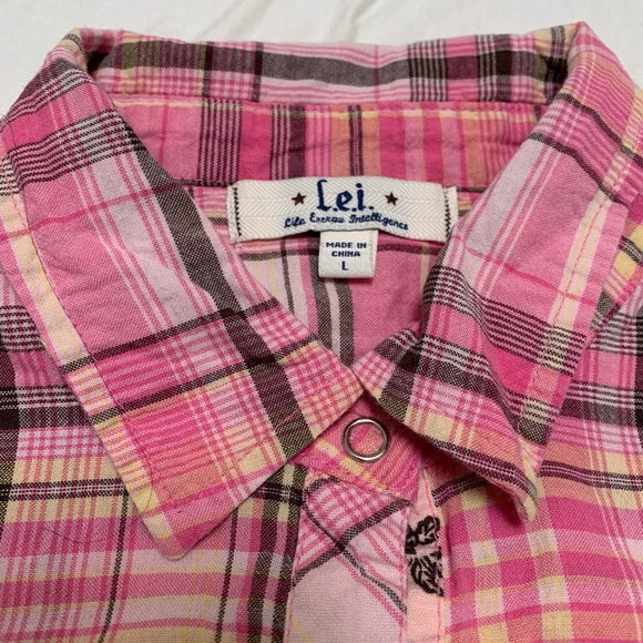 Lei Plaid Collared Button Down Girls/Juniors Sz L - Picture 4 of 6